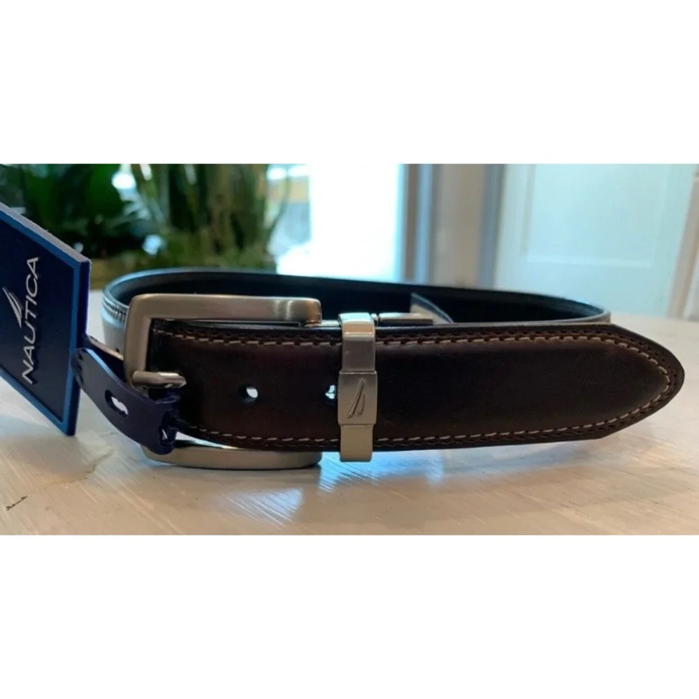 NWT Nautica Reversible Belt Black Brown Minimalist Preppy-20
